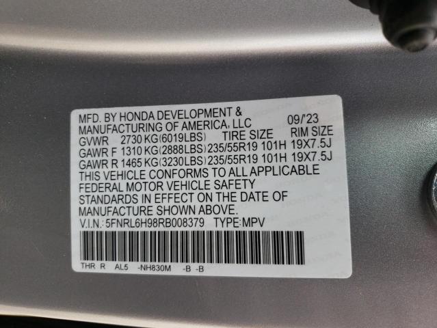 5FNRL6H98RB008379 Honda Odyssey Elite