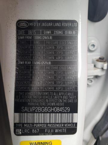 SALVP2BG6GH084529 Land Rover Range Rover Evoque Se