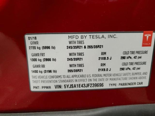 5YJSA1E43JF239696 Tesla MODEL S