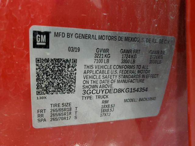 3GCUYDED8KG154354 Chevrolet Silverado K1500 Lt