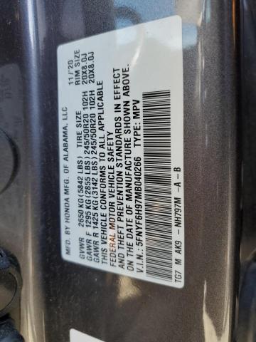 5FNYF6H97MB040266 Honda Pilot Touring
