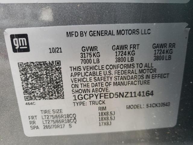1GCPYFED5NZ114164 Chevrolet Silverado Ltd K1500 Lt Trail Boss