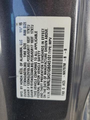5FNRL5H31GB045101 Honda ODYSSEY SE