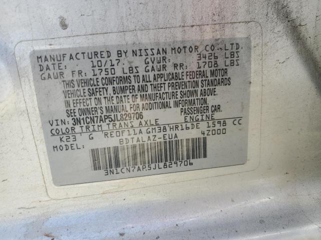 3N1CN7AP5JL829706 Nissan VERSA S