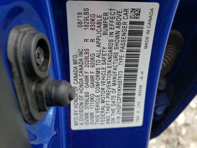 2HGFC2F61KH587673 Honda Civic Lx