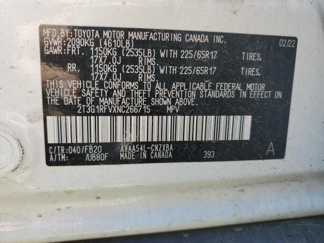2T3G1RFVXNC266715 Toyota RAV4 LE