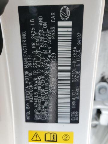 58ABZ1B11KU041229 Lexus ES 350
