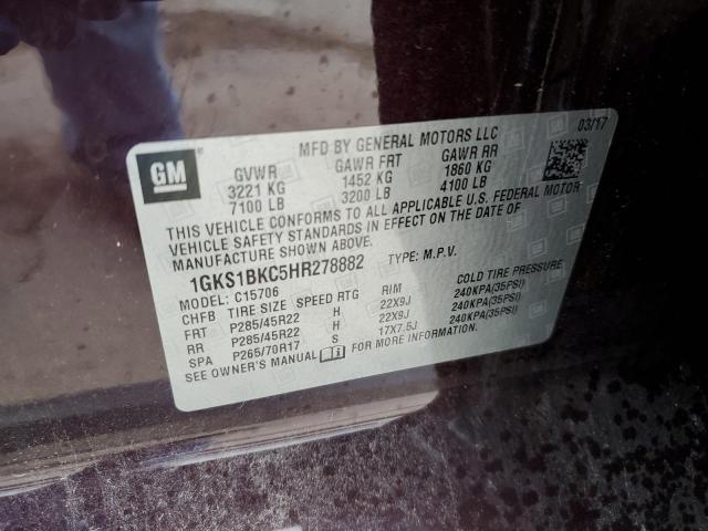 1GKS1BKC5HR278882 GMC YUKON SLT
