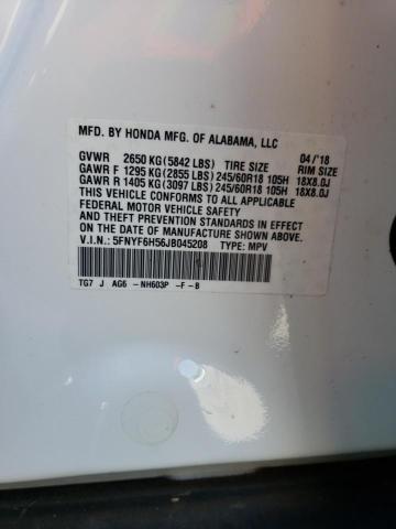 5FNYF6H56JB045208 Honda PILOT EXL