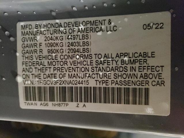 1HGCV3F2XNA024415 Honda Accord Hybrid Sport