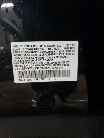 5FNYF4H29FB078611 Honda PILOT LX