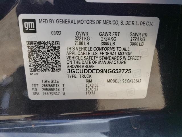 3GCUDDED9NG652725 Chevrolet Silverado K1500 Lt