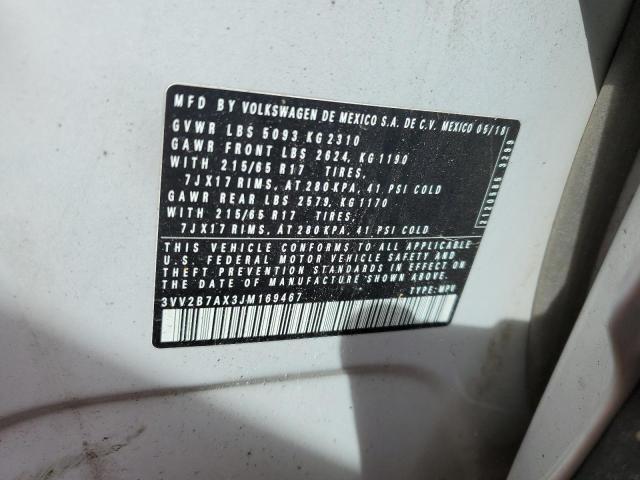 3VV2B7AX3JM169467 Volkswagen TIGUAN SE