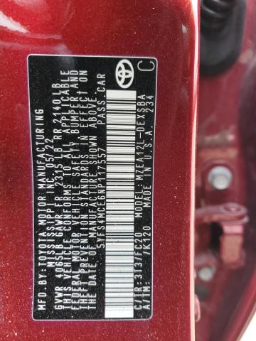 5YFS4MCE6NP117557 Toyota COROLLA SE