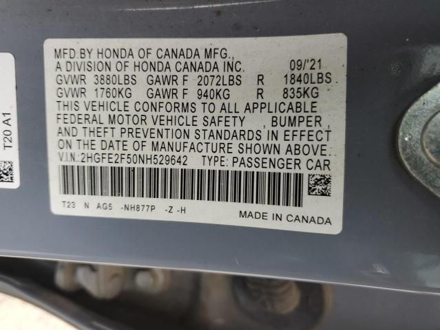 2HGFE2F50NH529642 Honda CIVIC SPOR