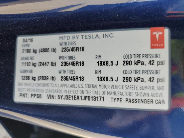 5YJ3E1EA1JF013171 Tesla MODEL 3