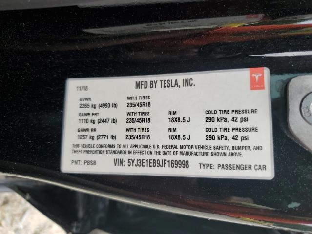 5YJ3E1EB9JF169998 Tesla MODEL 3