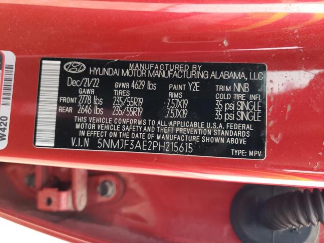 5NMJF3AE2PH215615 Hyundai gdi theta iii