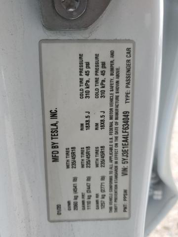 5YJ3E1EA4LF634049 Tesla MODEL 3