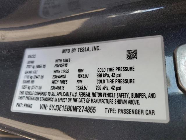 5YJ3E1EB0NF274855 Tesla MODEL 3