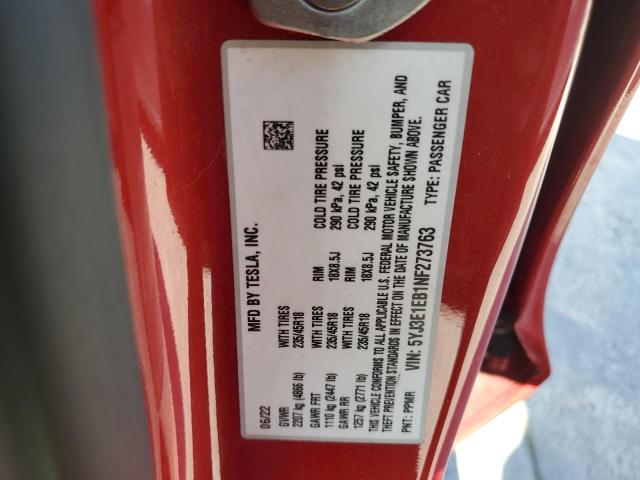 5YJ3E1EB1NF273763 Tesla MODEL 3