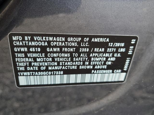 1VWBT7A30GC017338 Volkswagen PASSAT SE
