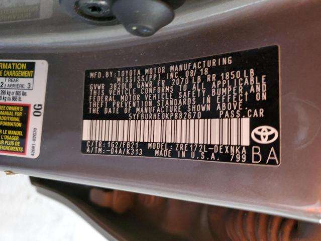 5YFBURHE0KP882670 Toyota 2zr-fe