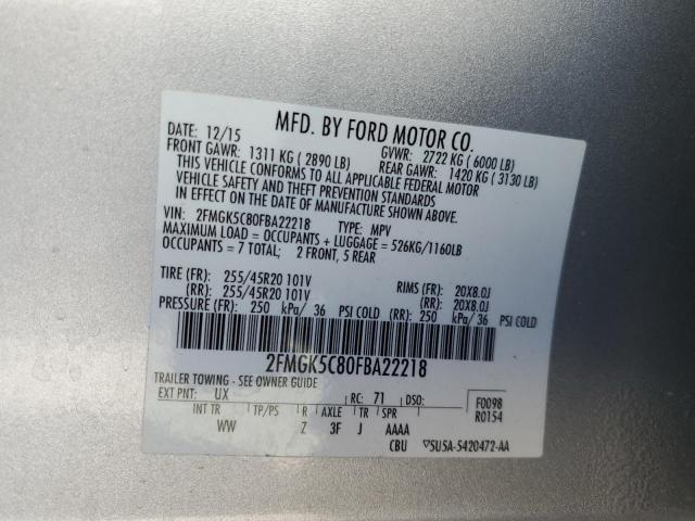 2FMGK5C80FBA22218 Ford FLEX SEL