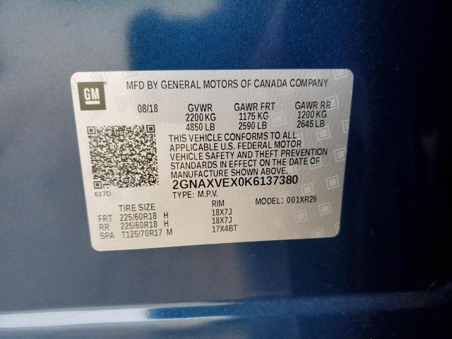 2GNAXVEX0K6137380 Chevrolet EQUINOX LT