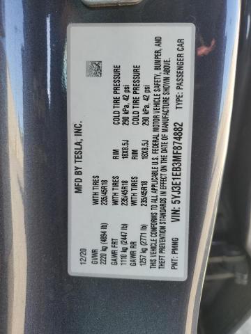 5YJ3E1EB3MF874882 Tesla MODEL 3