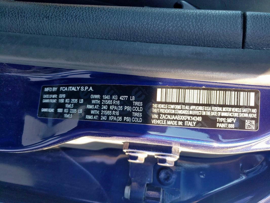 ZACNJAABXKPK14349 Jeep RENEGADE S