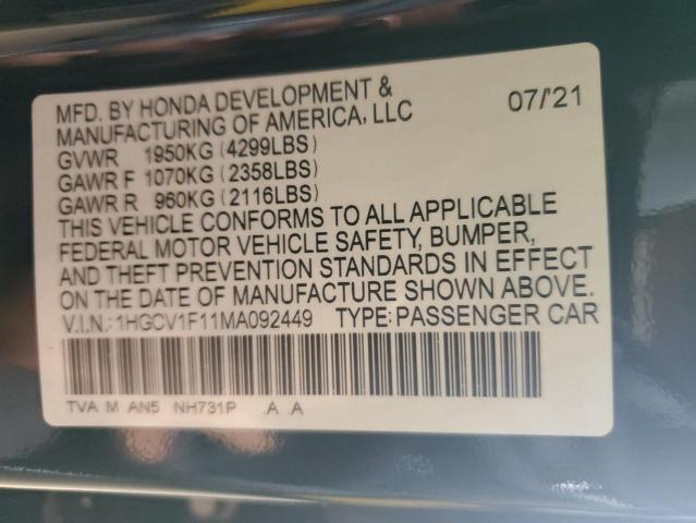 1HGCV1F11MA092449 Honda l15be