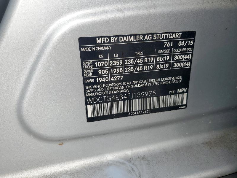 WDCTG4EB4FJ139975 Mercedes-Benz GLA 250