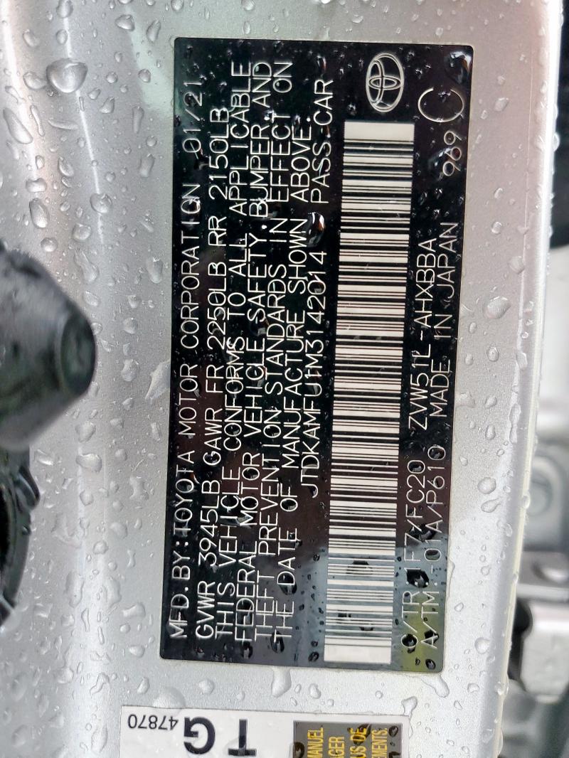 JTDKAMFU1M3142014 Toyota Prius Spec