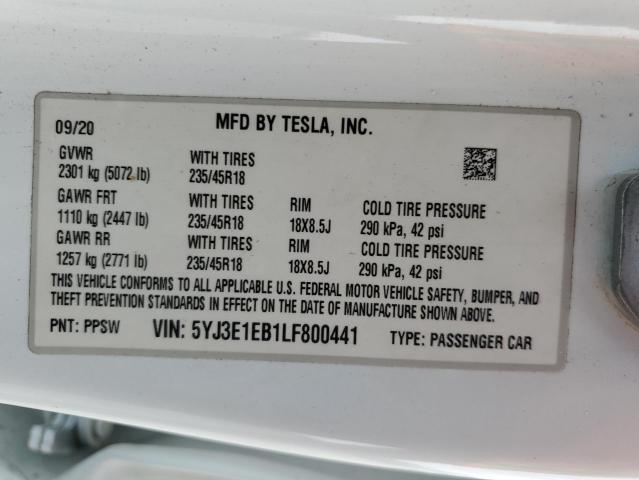 5YJ3E1EB1LF800441 Tesla MODEL 3