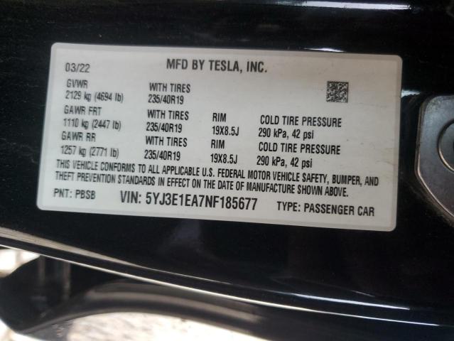 5YJ3E1EA7NF185677 Tesla 2022