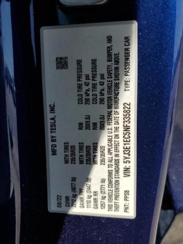 5YJ3E1EC5NF335822 Tesla 2022