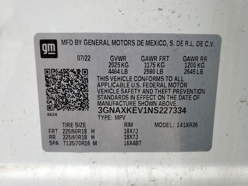 3GNAXKEV1NS227334 Chevrolet EQUINOX LT
