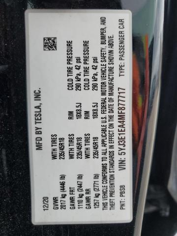5YJ3E1EA4MF877717 Tesla MODEL 3