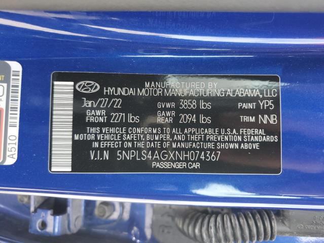 5NPLS4AGXNH074367 Hyundai ELANTRA SE