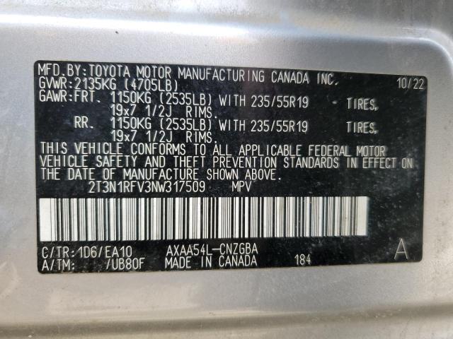 2T3N1RFV3NW317509 Toyota a25a-fks