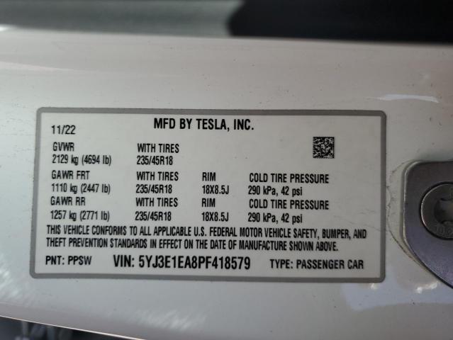5YJ3E1EA8PF418579 Tesla MODEL 3