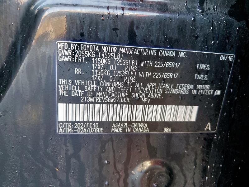 2T3WFREV5GW273930 Toyota Rav4 Xle