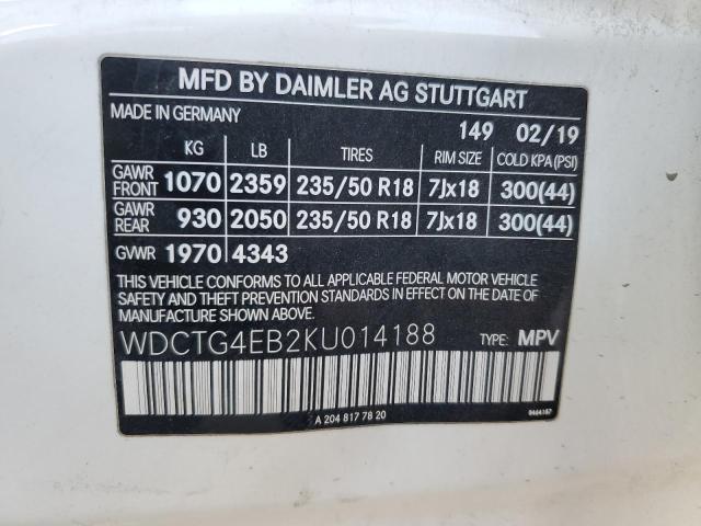 WDCTG4EB2KU014188 Mercedes-Benz m270