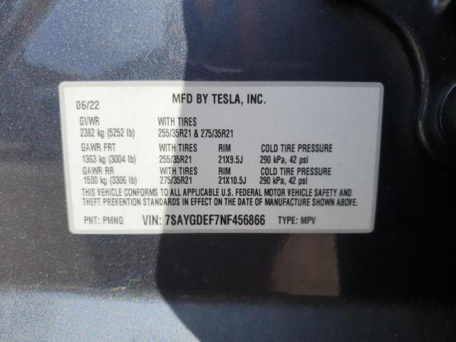 7SAYGDEF7NF456866 Tesla 2022