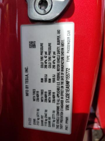 5YJ3E1EA5NF155772 Tesla MODEL 3
