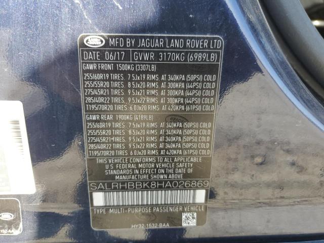 SALRHBBK8HA026869 Land Rover td6 lev3 lev160