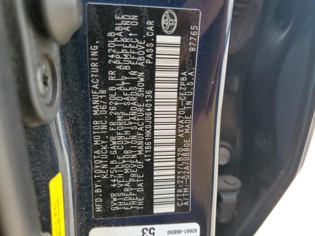 4T1B61HK0JU640136 Toyota CAMRY XSE