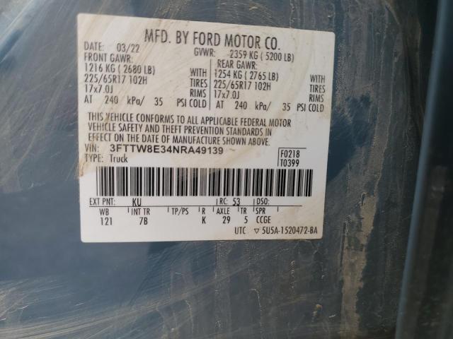 3FTTW8E34NRA49139 Ford MAVERICK X