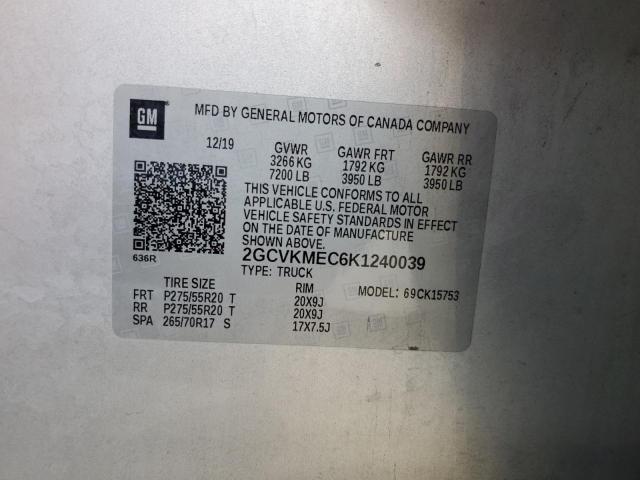 2GCVKMEC6K1240039 Chevrolet l83 - di, afm, alum, gen 5, var 1